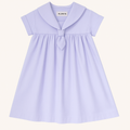 Lavender dress with a bow detail on a white background