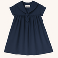 Navy blue dress with a collar on a white background