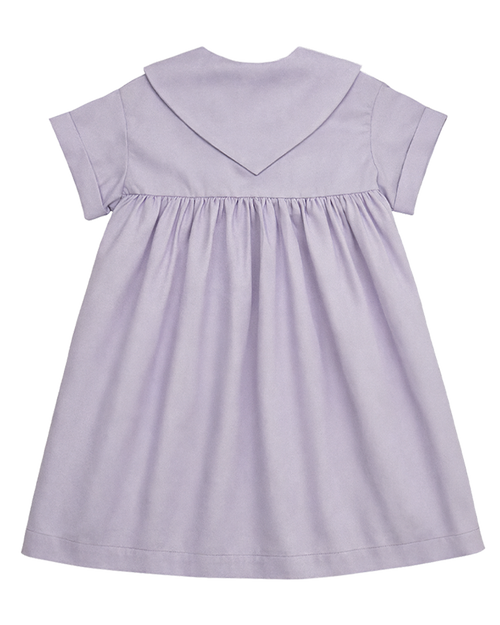 Lavender dress with a V-neckline on a white background