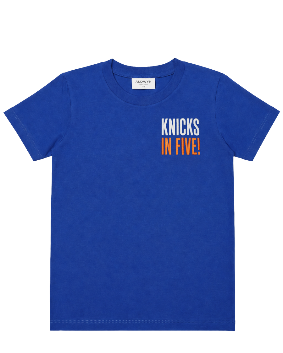 MSG Blue Knicks in Five tee, front