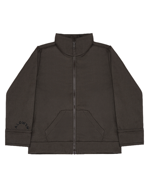 Black jacket with a brand logo on a white background