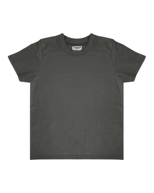 Plain dark gray t-shirt on a white background